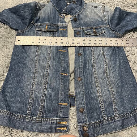 Vintage 2005 Y2K Old Navy Stretch Maternity Blue Denim Jean Jacket Small - Picture 4 of 8